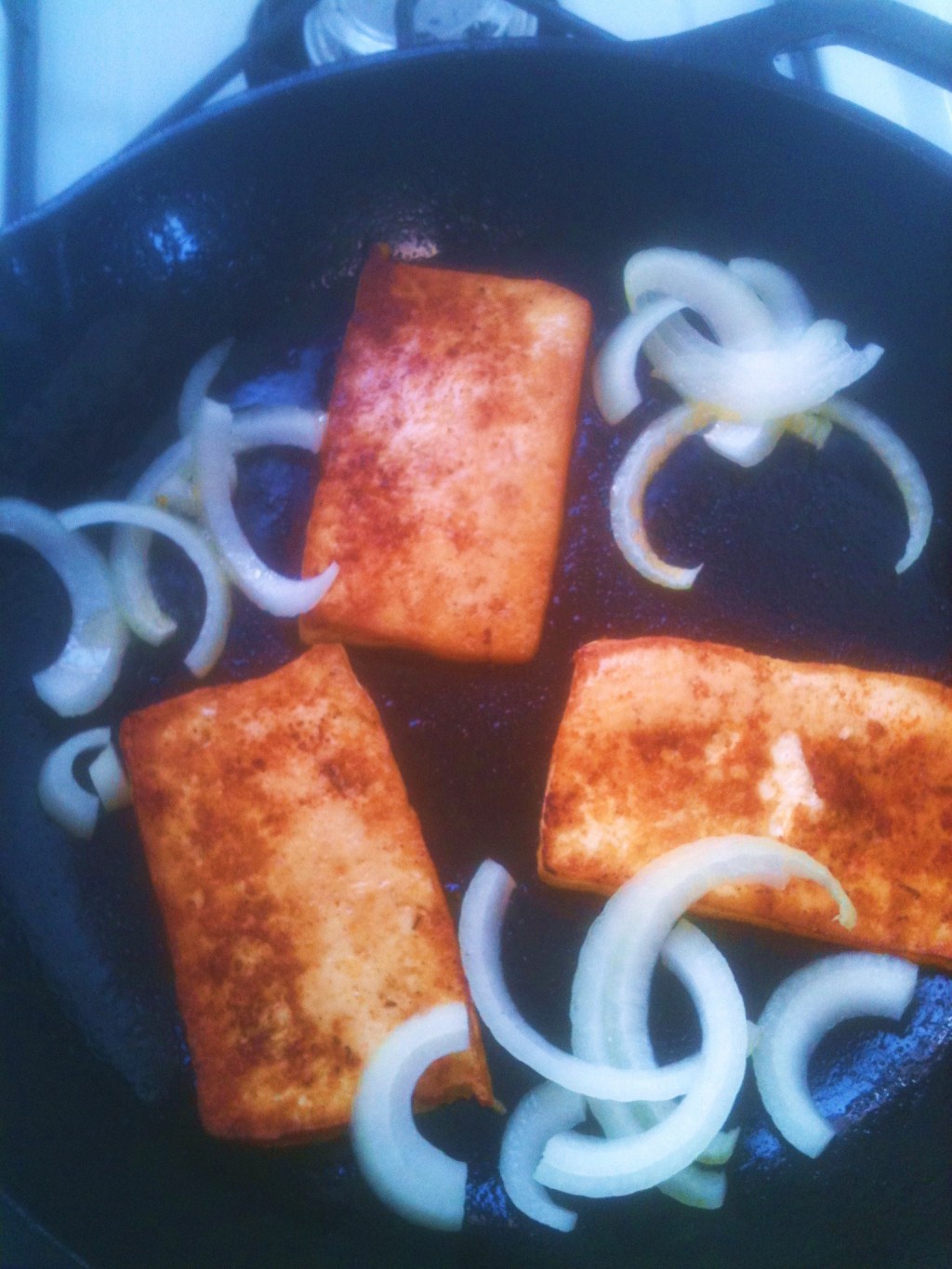 Pan-fried Tofu and Tatsoi on&nbsp;Khubz
