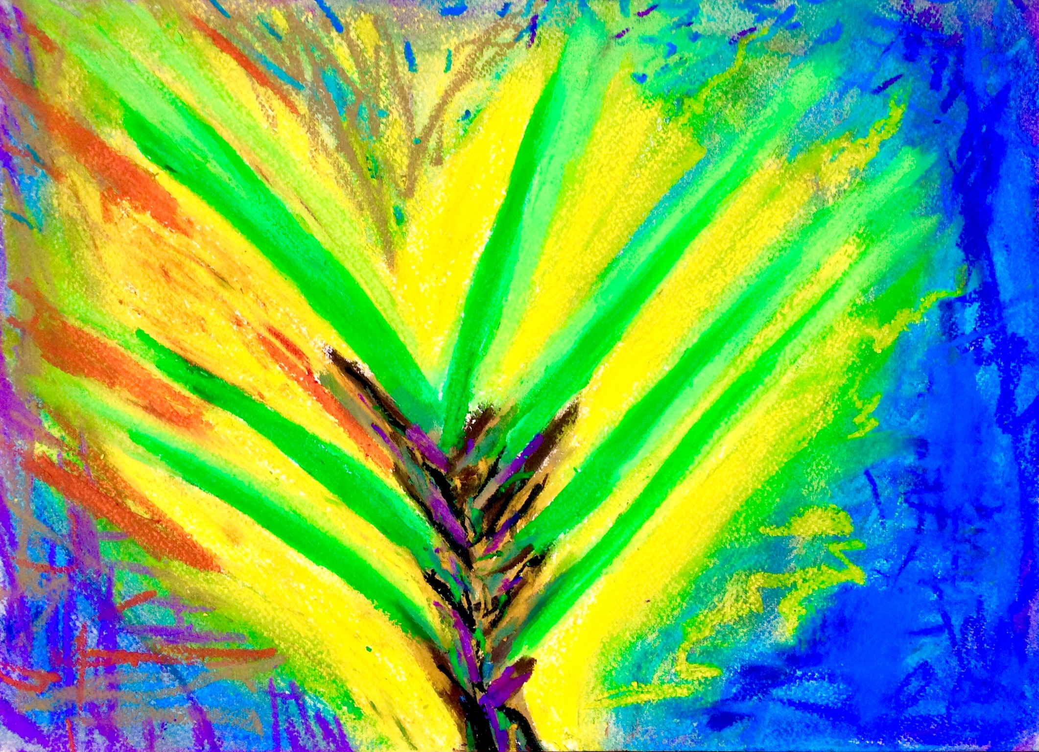 vibrant oil pastel of palm tree