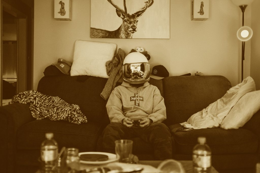 Sepia image of gamer
